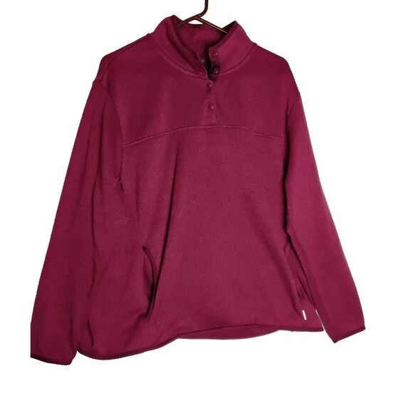 Eddie Bauer Sweatshirt Womans 2XL Pullover Red Fleece Pullover Henley 1/4 Snap - Picture 1 of 5